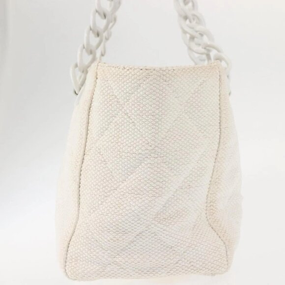CHANEL Plastic Chain Tote Bag Straw Gold White CC Auth BA6435 - Picture 6 of 16